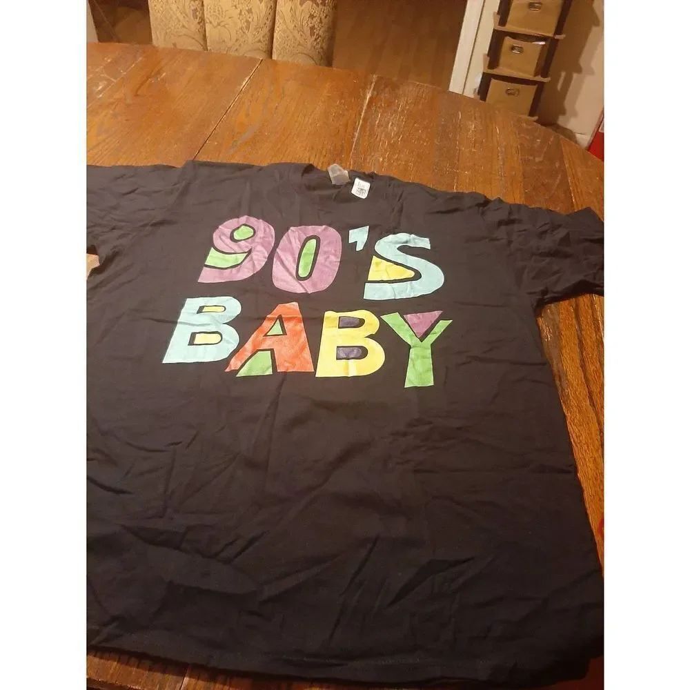 New XL 90s Baby Short Sleeve Cotton Tee Tshirt Top Black Multi-Color NWT